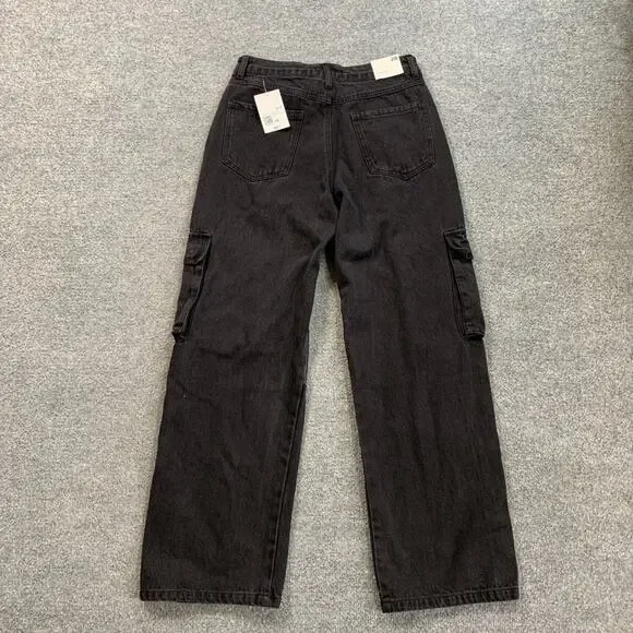 Forever 21 Pants Womens 28 Mixed Media Cargo Faux Leather Paneled Wide Straight - Picture 10 of 13